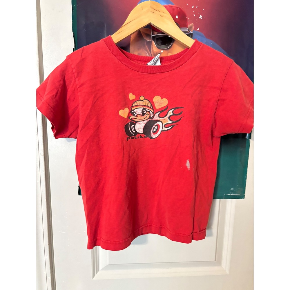 Vintage Gaziani Red Patita Duck Graphic Baby Tee Y2K Small Short Sleeve Shirt